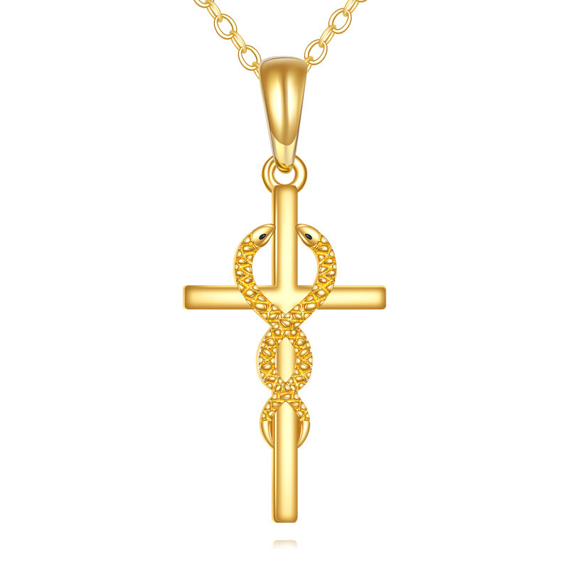 14K Gold Snake & Cross Pendant Necklace-1