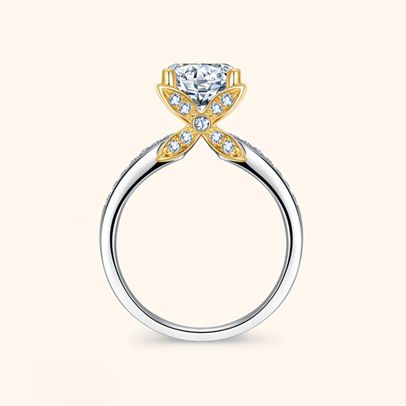 Pierścionek zaręczynowy Moissanite z 14-karatowego złota z okrągłym szlifem i kokardką-3
