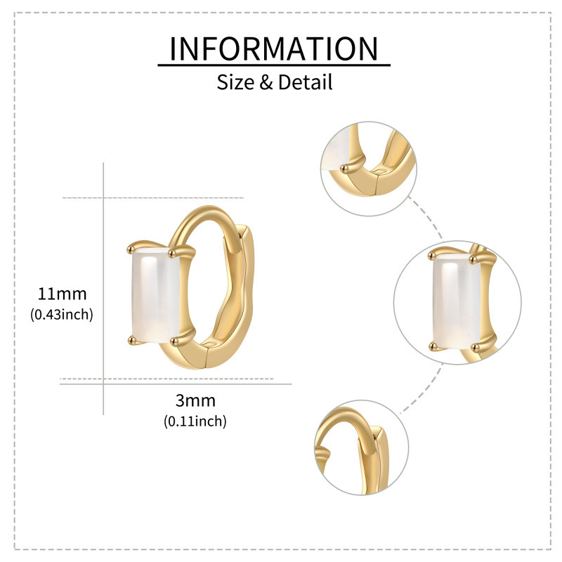 14K Gold Square Moonstone Hoop Earrings-5