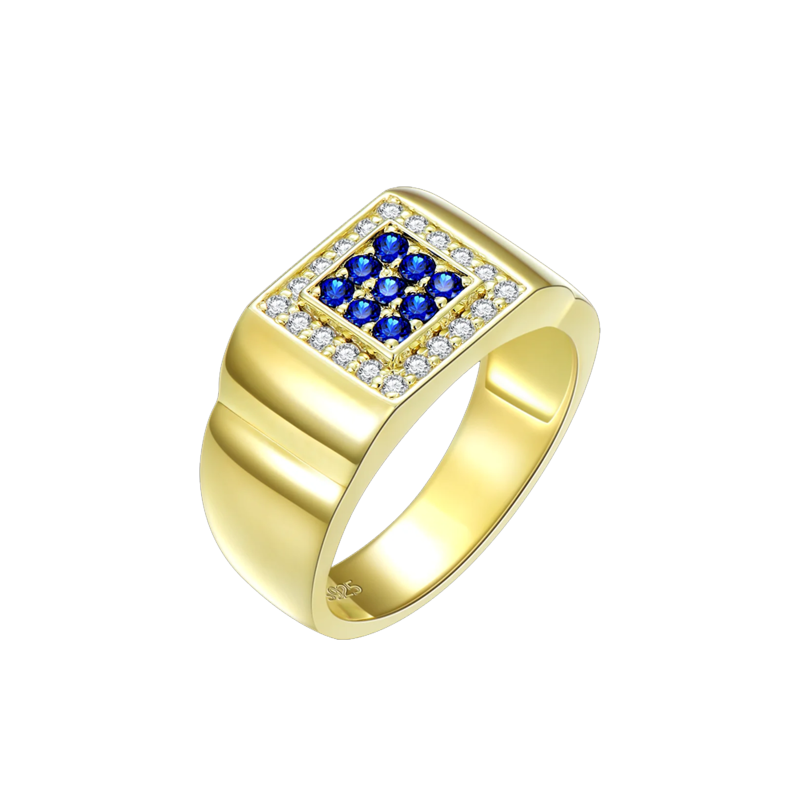 Bague carrée en or 10 carats personnalisée avec saphir bleu serti pavé pour homme, alliance sur mesure pour petit ami-1