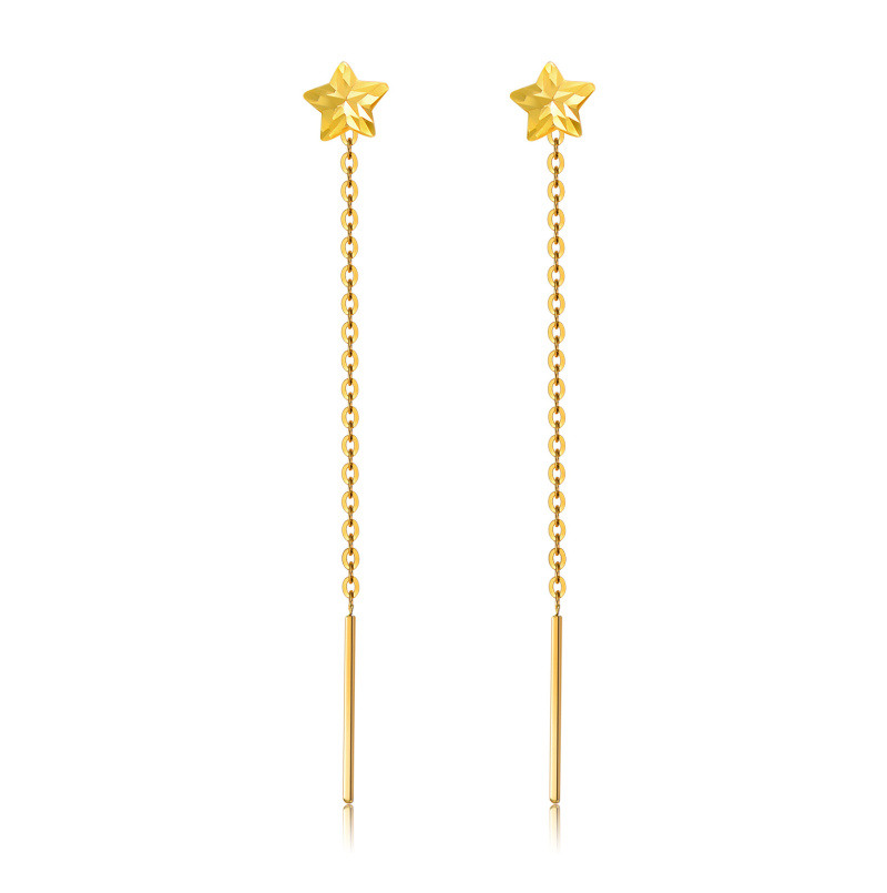 14K Gold Star Drop Earrings-1