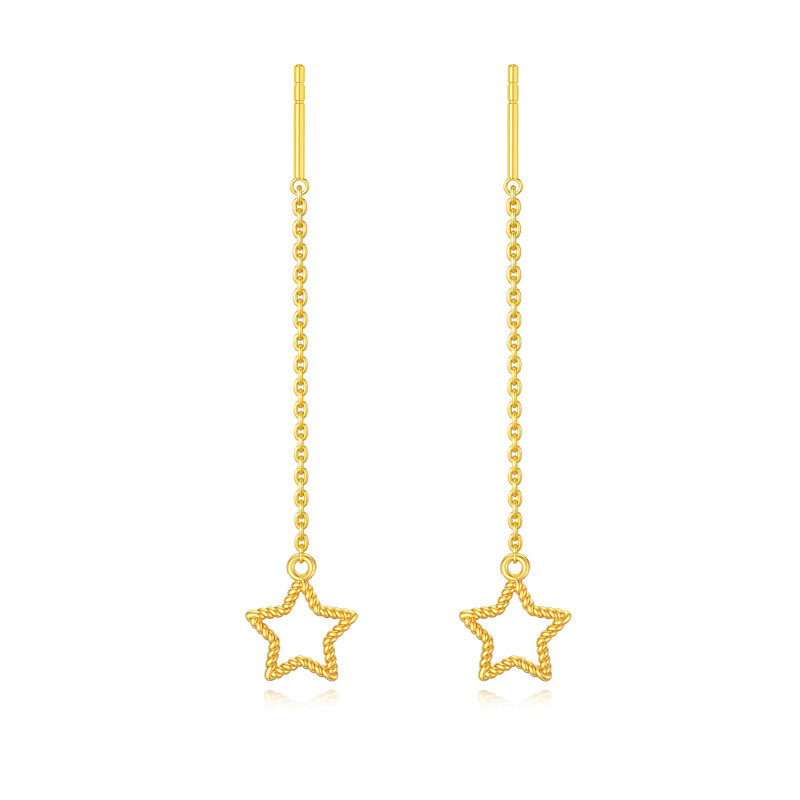 10K Gold Star Drop Earrings-1