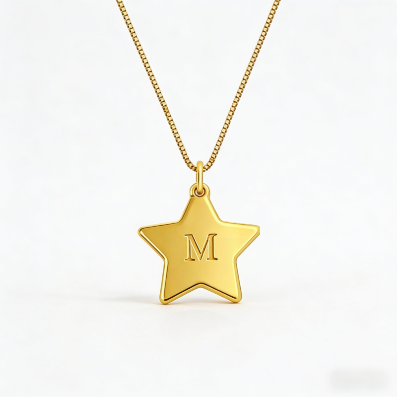 Collar con colgante de estrella grabado personalizado en oro de 10 quilates-1