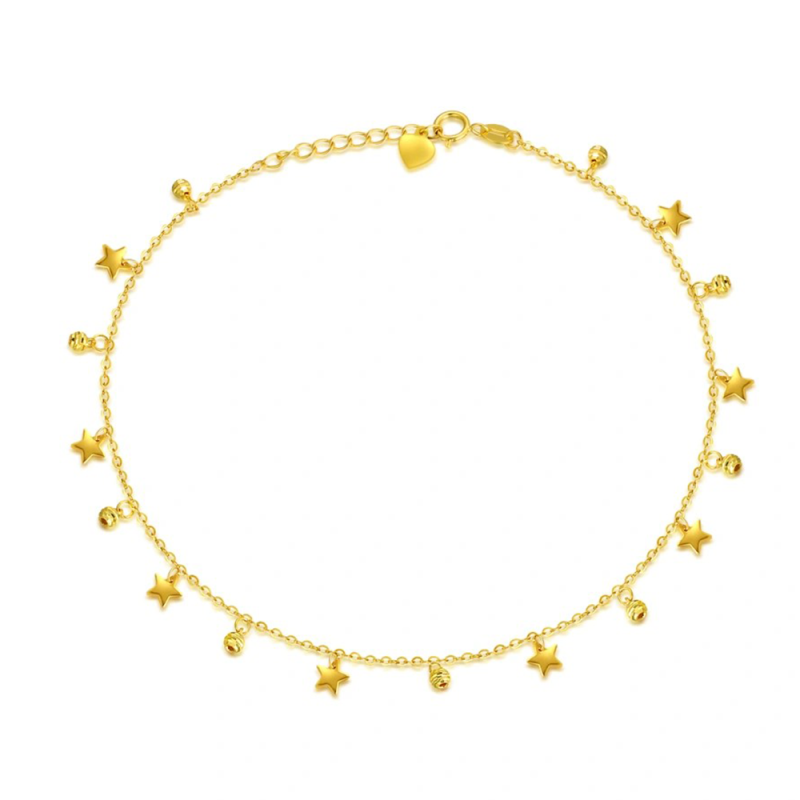 10K Gold Star Single Layer Charm Anklet-1