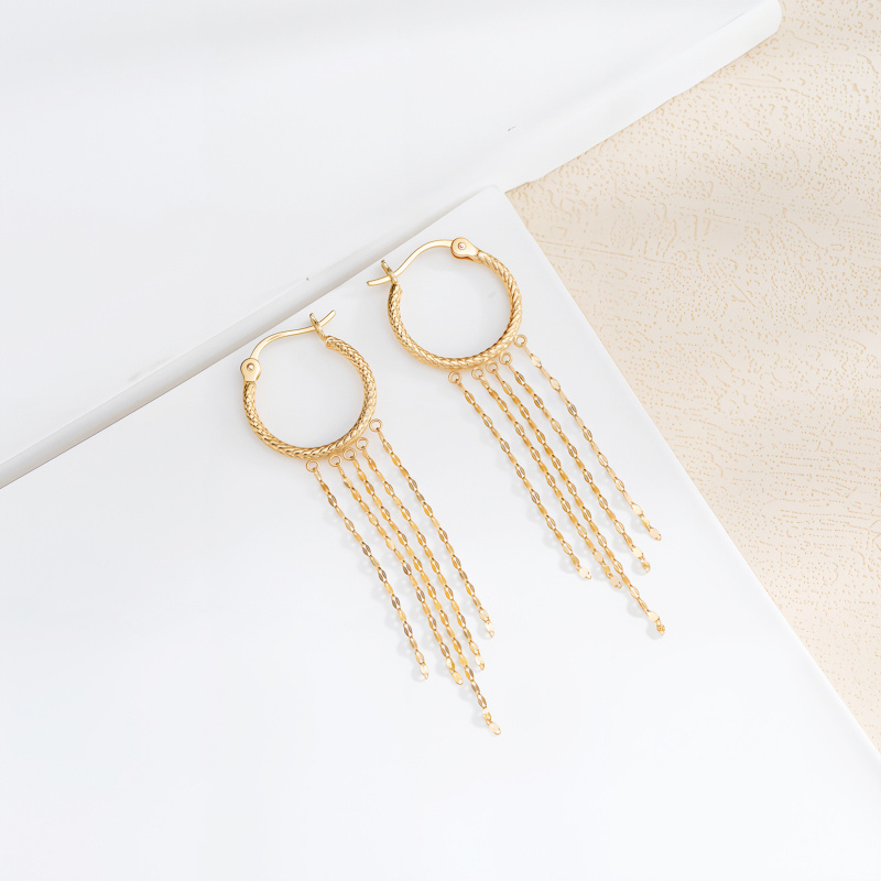 Boucles d'oreilles pendantes en chaîne à carreaux en or 14K-4