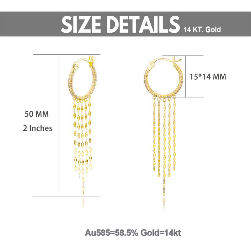Boucles d'oreilles pendantes en chaîne à carreaux en or 14K-5
