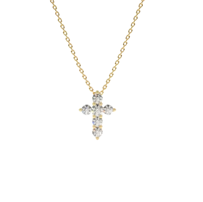 10K Gold Tiny Diamond Cross Pendant Necklace-1