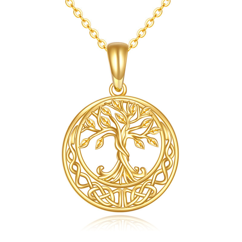 10K Gold Tree Of Life & Celtic Knot Pendant Necklace-1