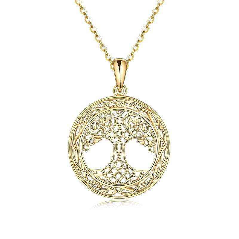 Collar con colgante de árbol de la vida y nudo celta en oro de 10 quilates-1