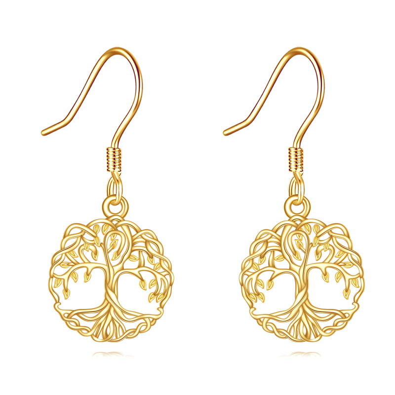 Boucles d'oreilles pendantes Arbre de Vie en or 14 carats-1