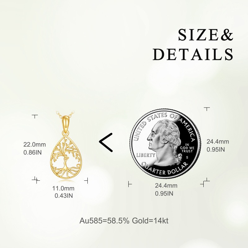 18K Gold Tree Of Life & Parents & Children Pendant Necklace-5