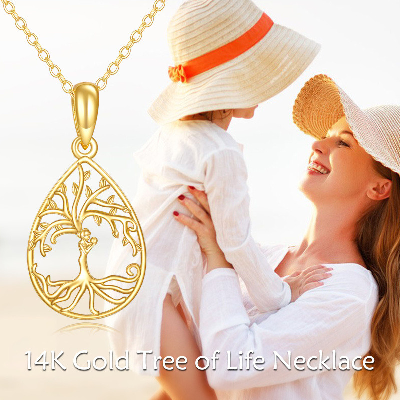 18K Gold Tree Of Life & Parents & Children Pendant Necklace-6