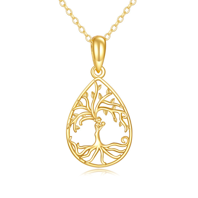 18K Gold Tree Of Life & Parents & Children Pendant Necklace-1