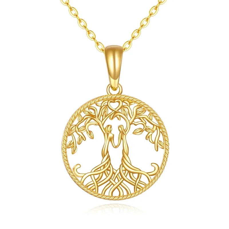 10K Gold Tree Of Life & Sisters Pendant Necklace-1