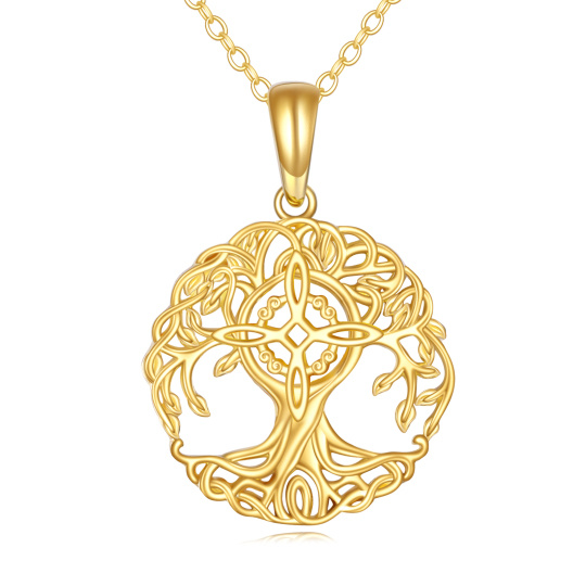 Collar con colgante de nudo de bruja del árbol de la vida en oro de 10 quilates