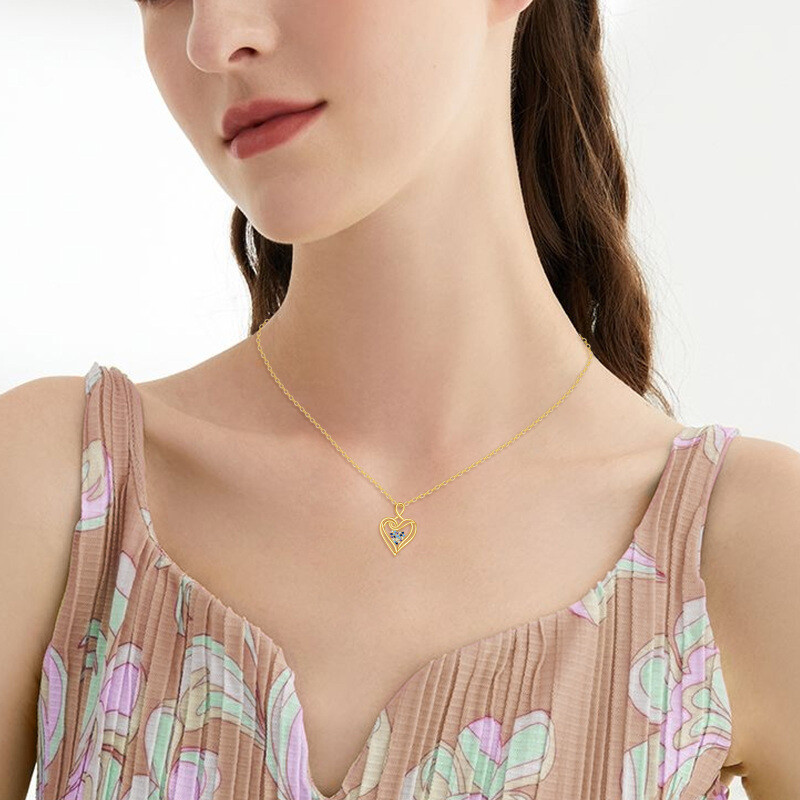 18K Gold Tricolor Cubic Zirconia Heart Pendant Necklace-2