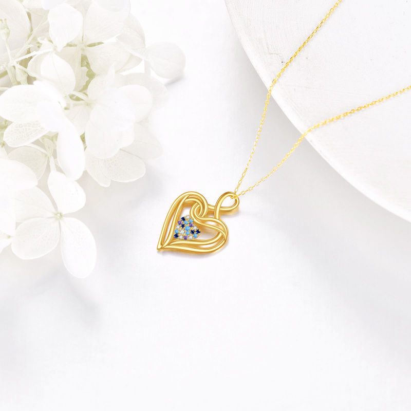 18K Gold Tricolor Cubic Zirconia Heart Pendant Necklace-3