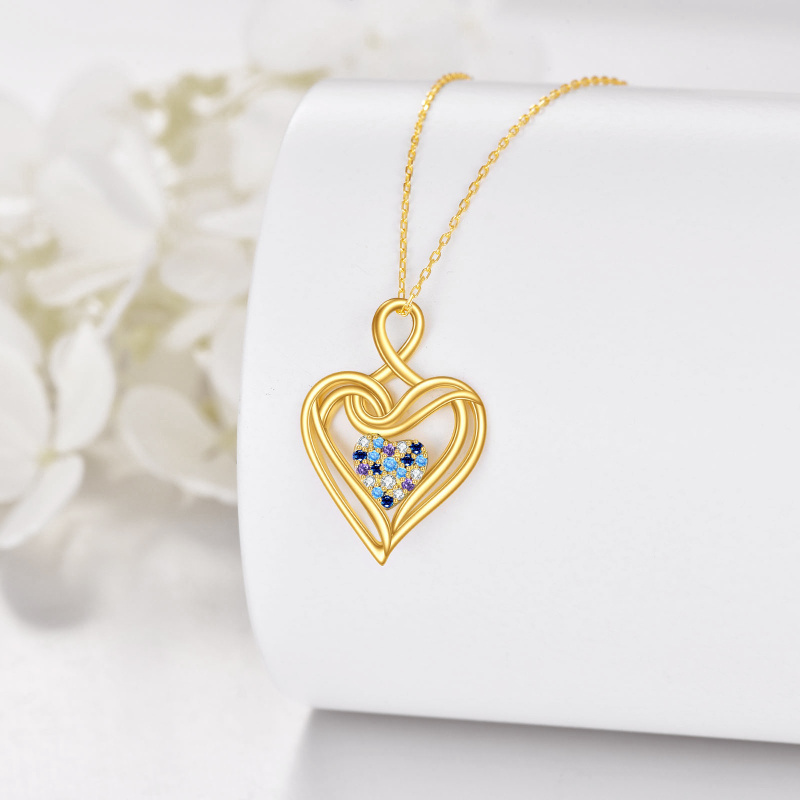 18K Gold Tricolor Cubic Zirconia Heart Pendant Necklace-4