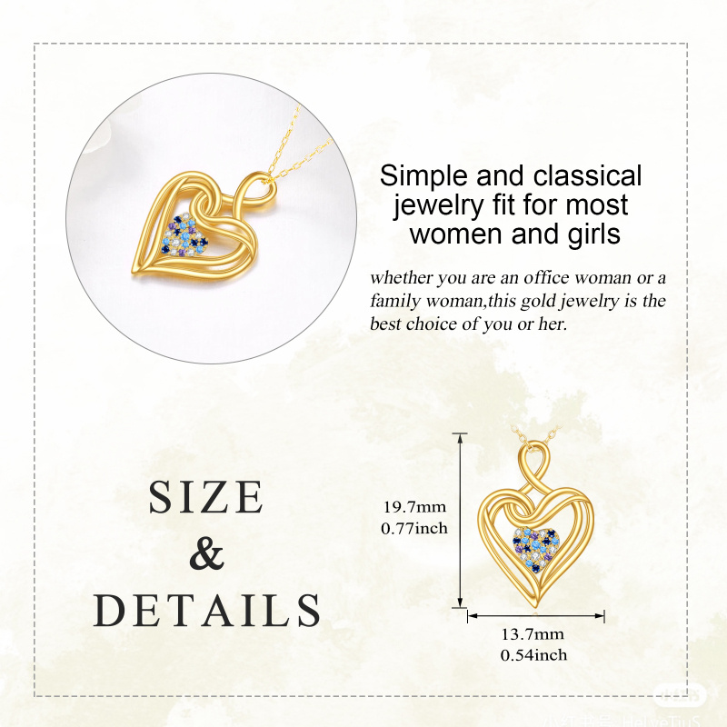 18K Gold Tricolor Cubic Zirconia Heart Pendant Necklace-5
