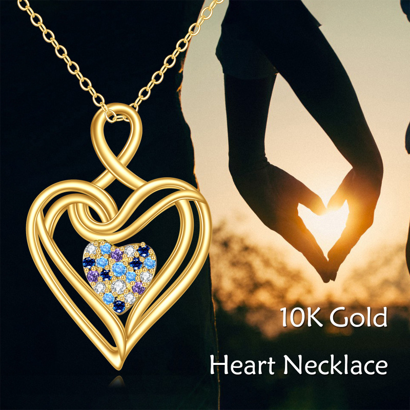 18K Gold Tricolor Cubic Zirconia Heart Pendant Necklace-6