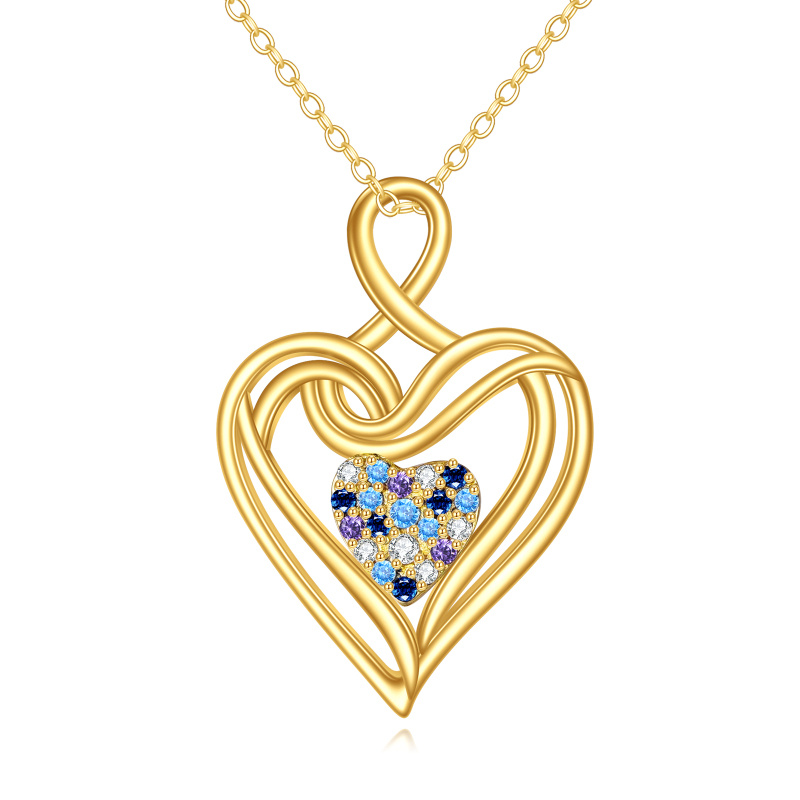 18K Gold Tricolor Cubic Zirconia Heart Pendant Necklace-1