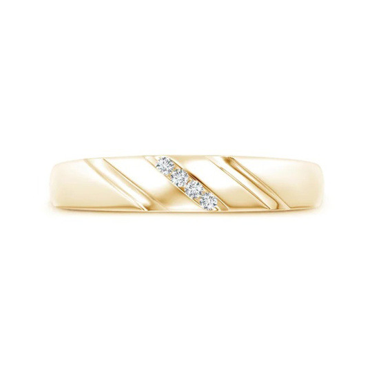 Anillo de boda personalizado de oro de 14 quilates con triple canal ribeteado y diamantes de laboratorio, claridad VS, corte 3EX