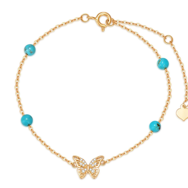 10K Gold Turquoise Butterfly Bracelet for Women-1
