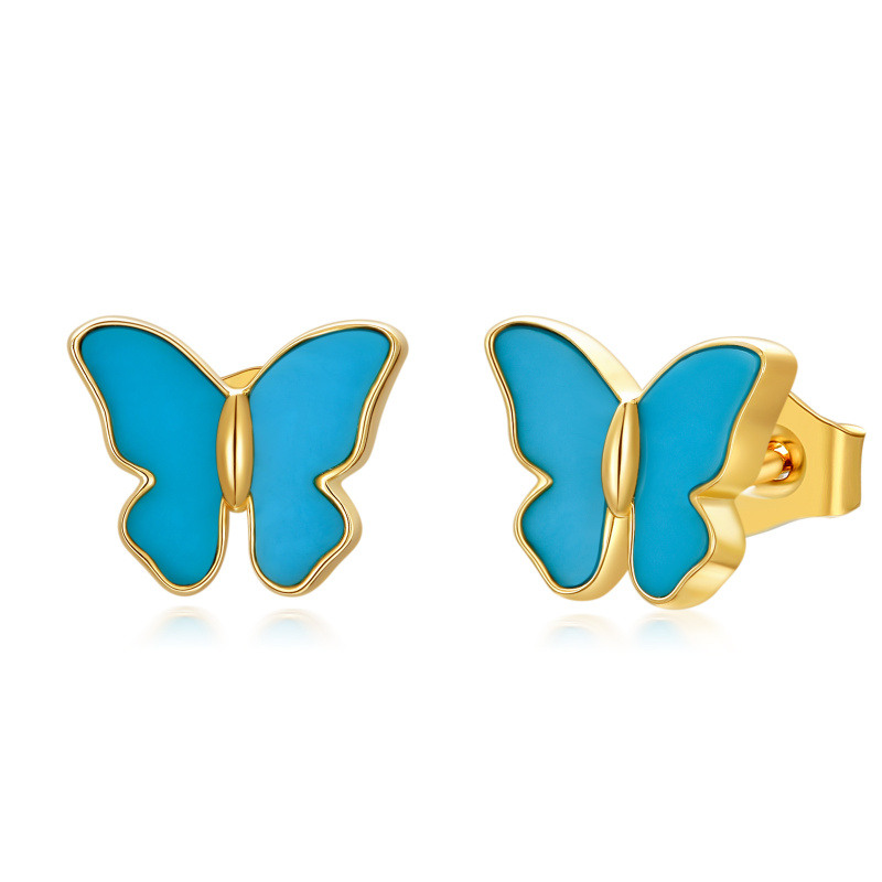 Boucles d'oreilles papillon en or 10 carats et turquoise-1