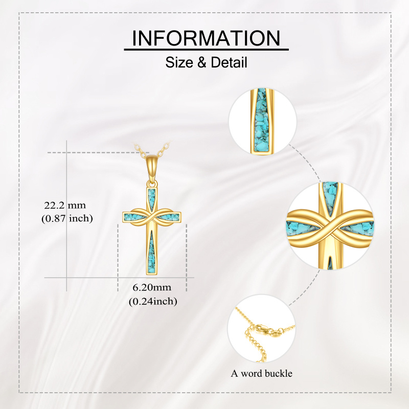 Collier avec pendentif en or 14K représentant une croix turquoise et un symbole de l'infini-6