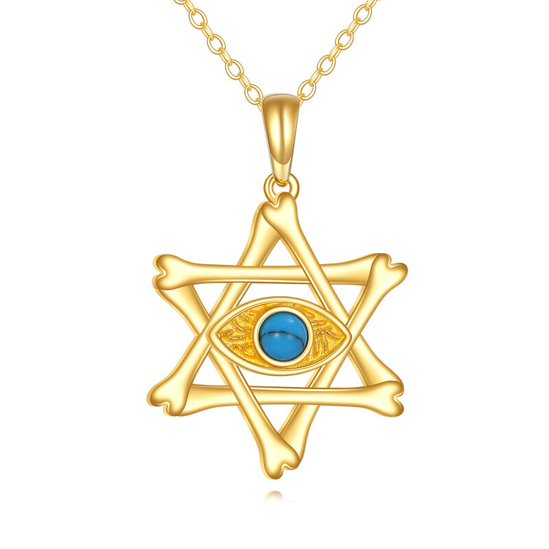 Collier pendentif œil du mal en turquoise et or 10K-1
