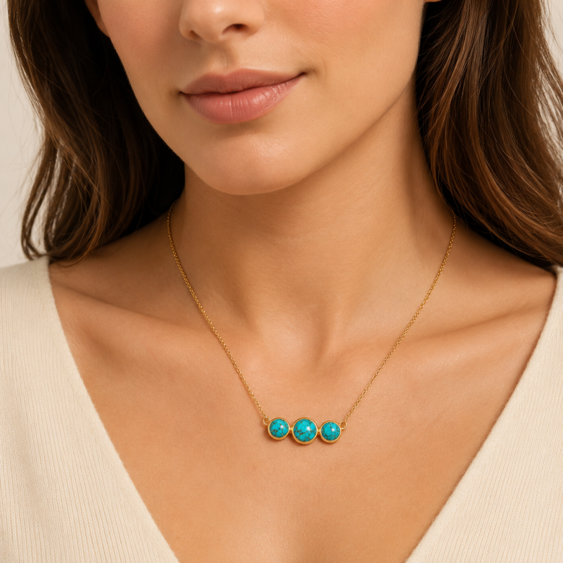 18K Gold Turquoise Pendant Necklace-2