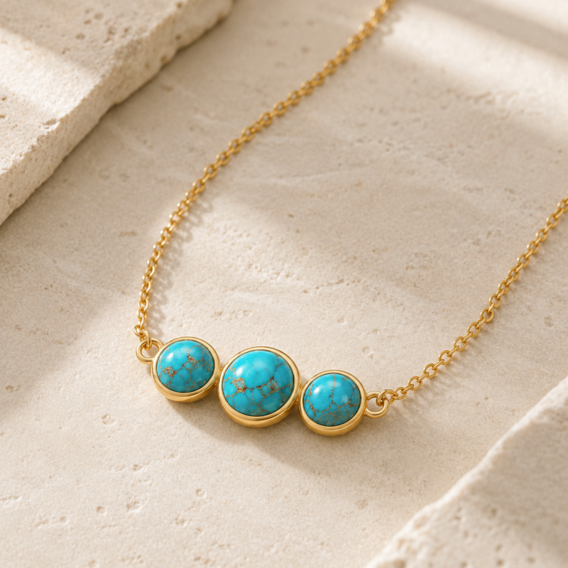 18K Gold Turquoise Pendant Necklace-3