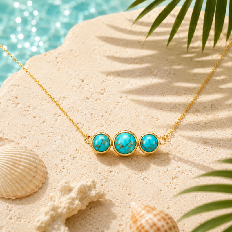 18K Gold Turquoise Pendant Necklace-4