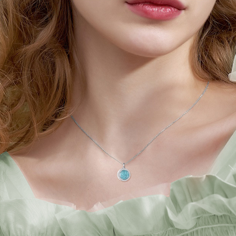 Collier urne rond en or 14K et turquoise pour cendres-2