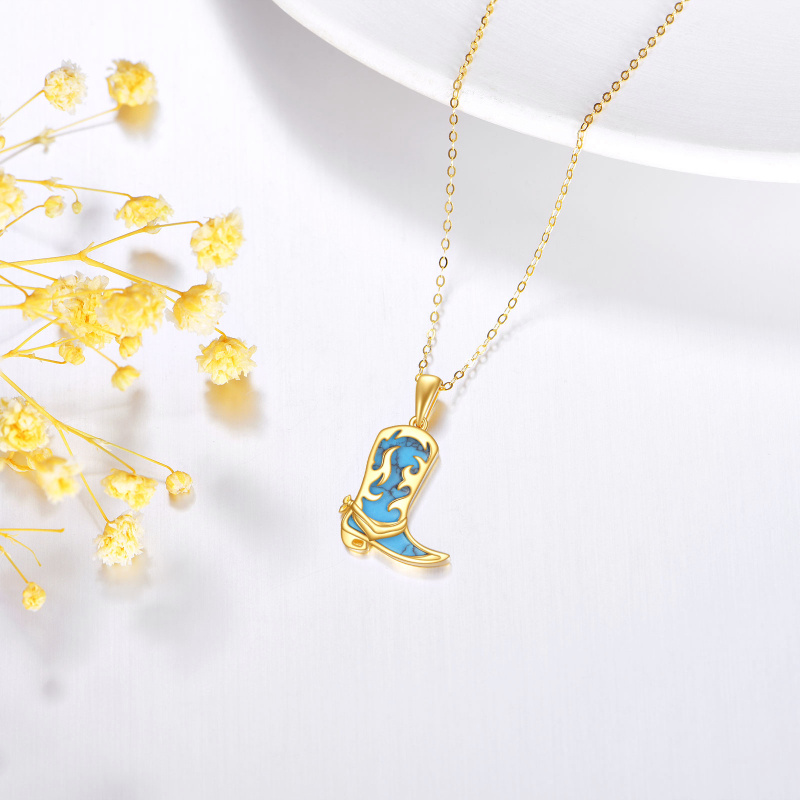 18K Gold Turquoise Texas Boots Pendant Necklace-3