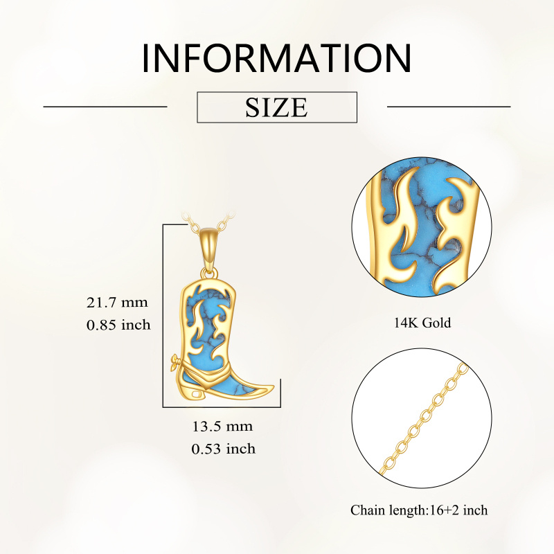 18K Gold Turquoise Texas Boots Pendant Necklace-4