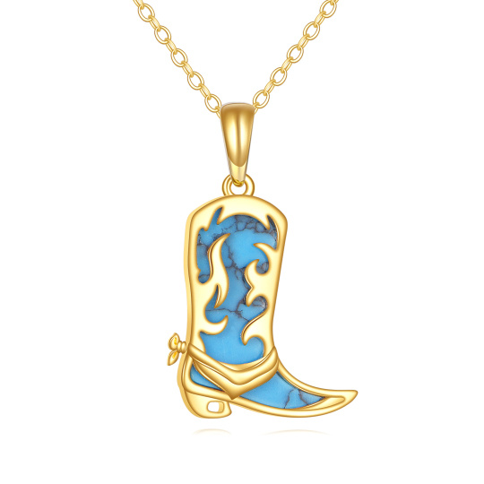 10K Gold Turquoise Texas Boots Pendant Necklace