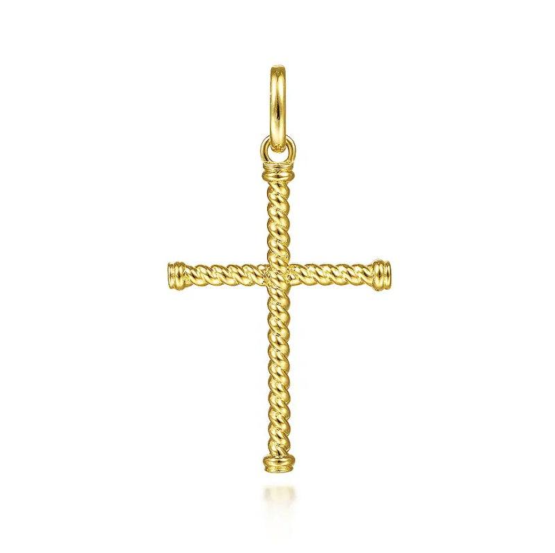 Charm-Anhänger Kreuz aus gedrehtem Seil, 18 Karat Gold-1