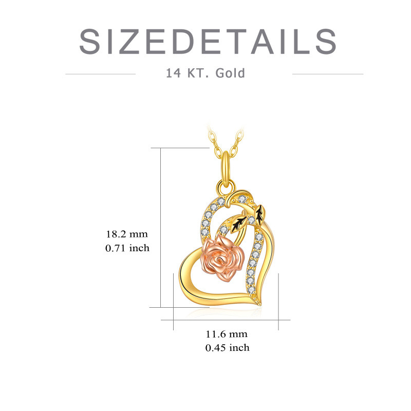 10K Gold Two-Stone Heart Moissanite Rose Pendant Necklace For Women Best Friends-6