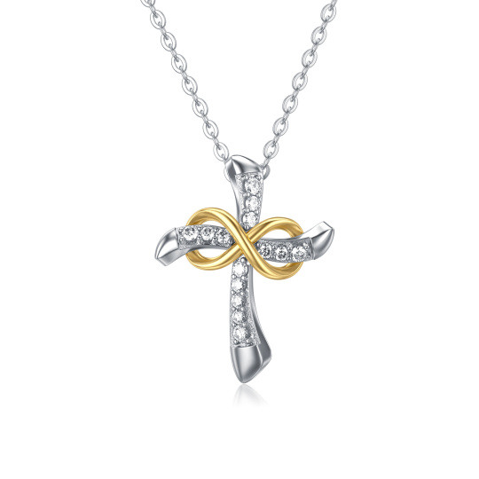 10K Gold Two-Tone Circular Moissanite Cross & Infinity Symbol Pendant Necklace For Women