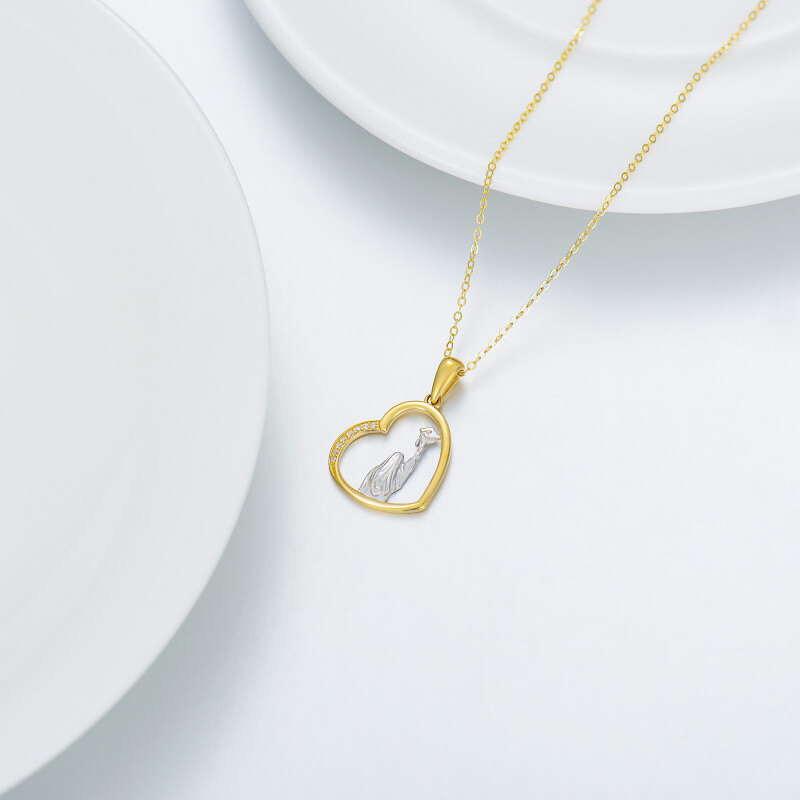 Zweifarbige Halskette mit Herz- und Trencher-Cap-Anhänger aus 14-karätigem Gold für Damen-4