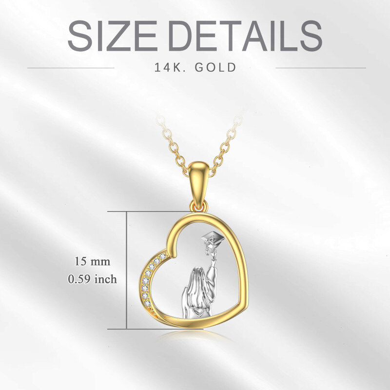 Zweifarbige Halskette mit Herz- und Trencher-Cap-Anhänger aus 14-karätigem Gold für Damen-6