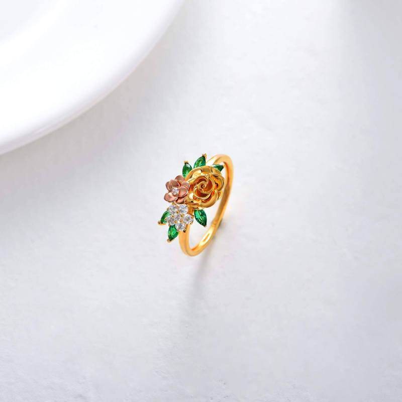 14K Gold Two-tone Cubic Zirconia Rose Ring-4