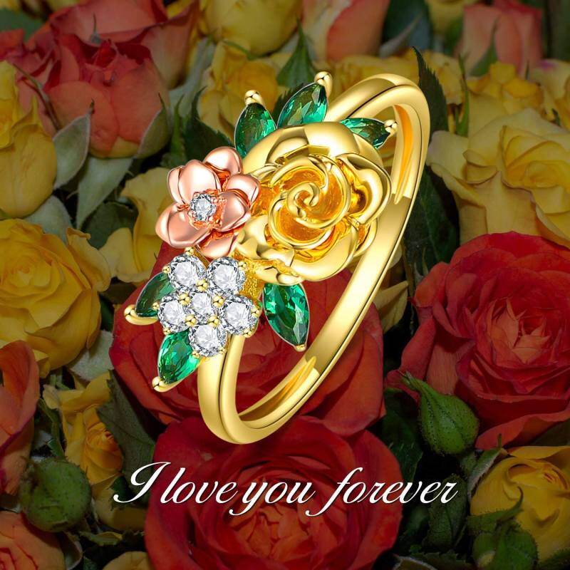 14K Gold Two-tone Cubic Zirconia Rose Ring-6