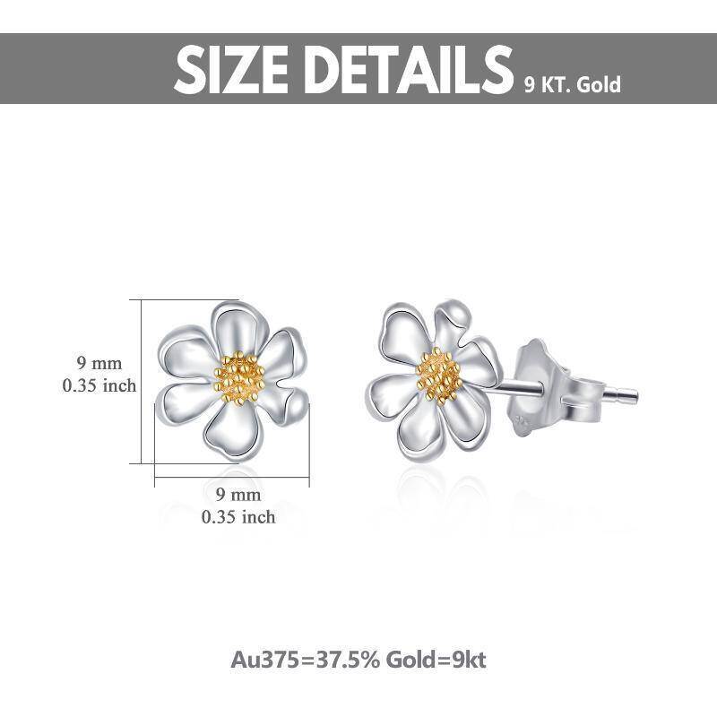 Aretes con forma de margarita en dos tonos de oro de 9 quilates para mujer-5