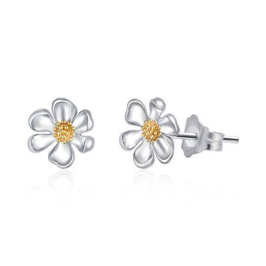 Aretes con forma de margarita en dos tonos de oro de 9 quilates para mujer