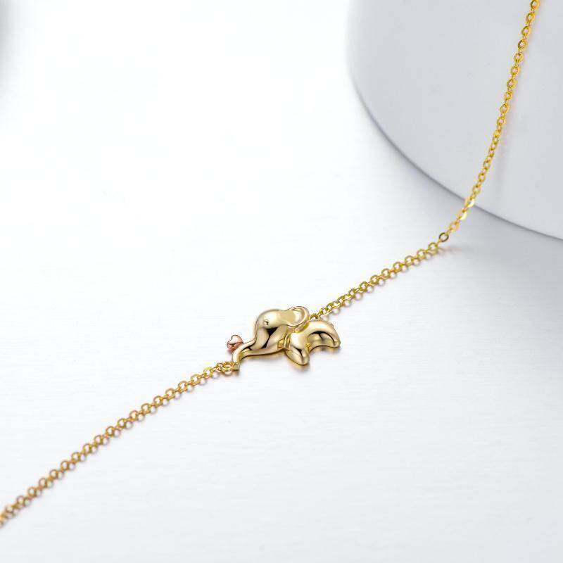 Tobillera de una sola capa con elefante y corazón de dos tonos de oro de 14 quilates para mujer-3