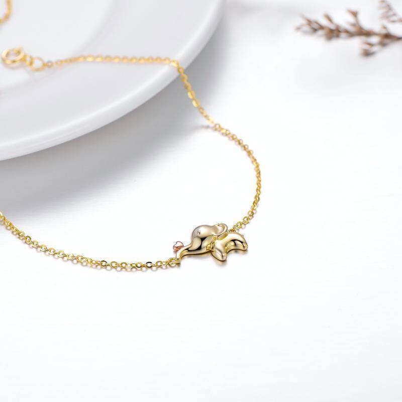 Tobillera de una sola capa con elefante y corazón de dos tonos de oro de 14 quilates para mujer-4