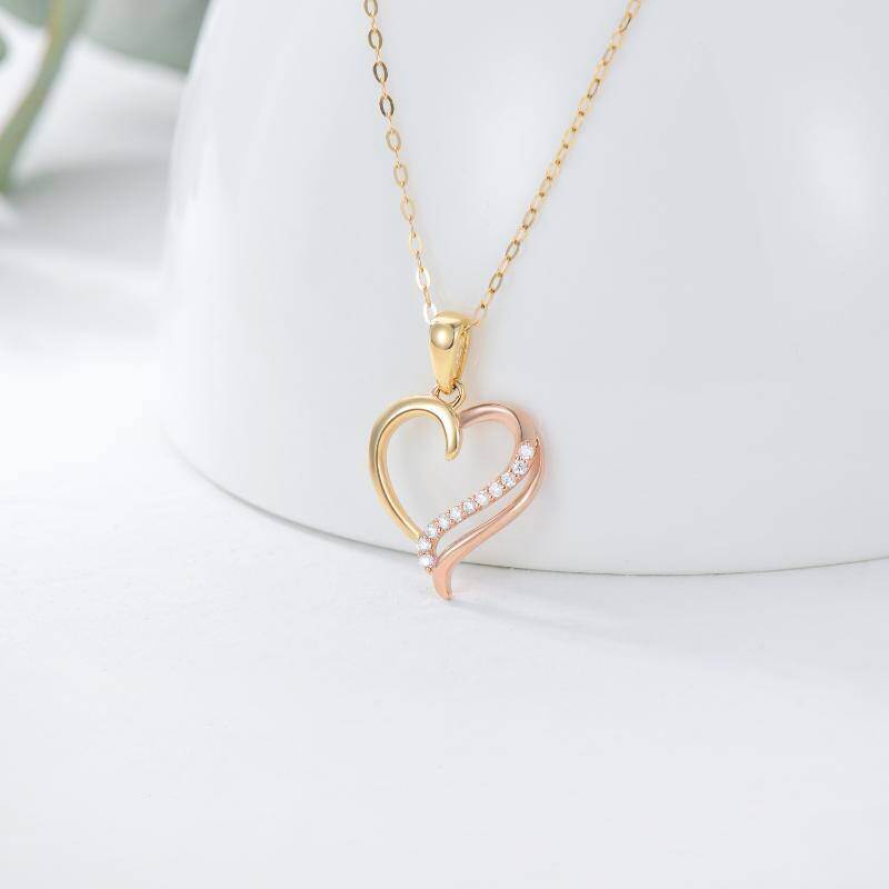 Collar con colgante de corazón de moissanita de dos tonos de oro de 14 quilates para mujer-3