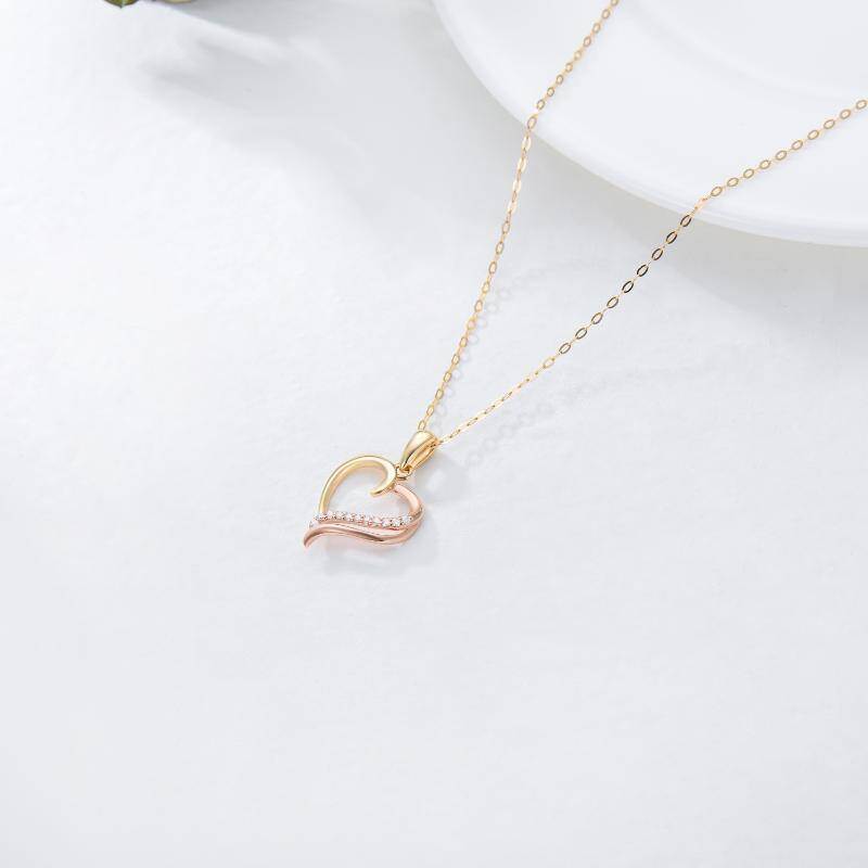 Collar con colgante de corazón de moissanita de dos tonos de oro de 14 quilates para mujer-4